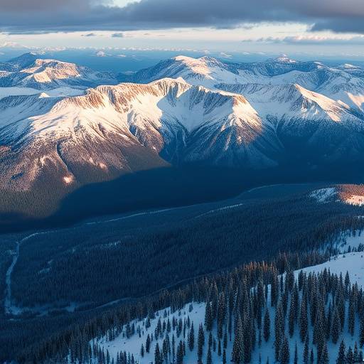 Aerial perspective of the Tatras Mountains in Poland with snow-covered peaks and forest