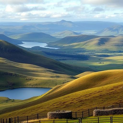 Beautiful landscape of the Scottish Highlands with rolling hills and lochs