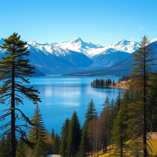 Scenic shot of Bariloche, Argentina overlooking a lake and snow-capped Andes Mountains